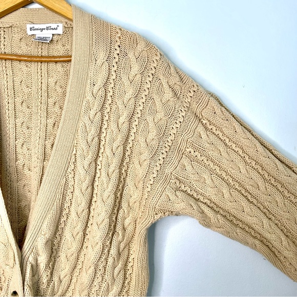 Vintage Cable Knit Cardigan Sweater Women’s Small Tan Grandmacore Tunic - Picture 8 of 10